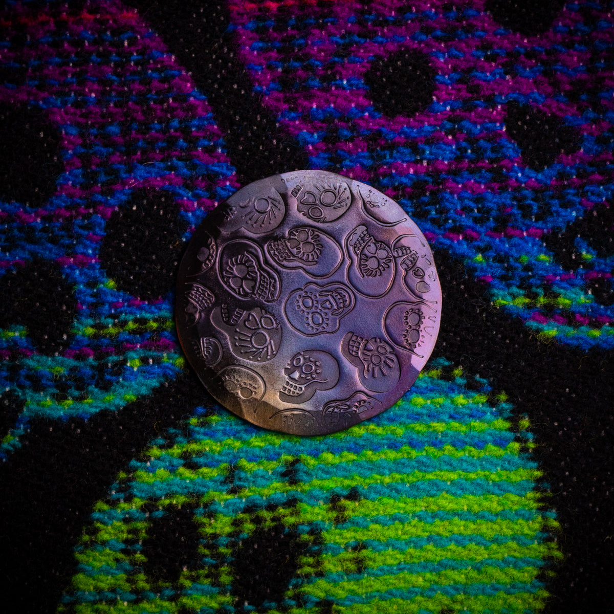 Hand Forged Pendleton Sugar Skulls Marker Oil Can by Seamus Golf, handmade in Oregon