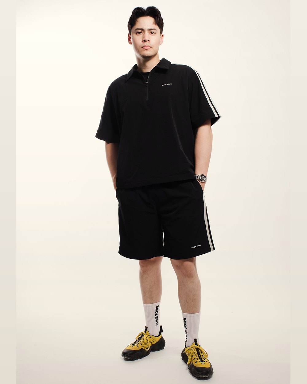 SLICE TOWN Retro Sports Shorts, Charcoal · view 1 of 2