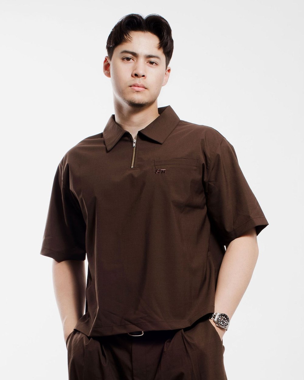 SLICE TOWN Quarter Zip Polo, Brown · view 1 of 4