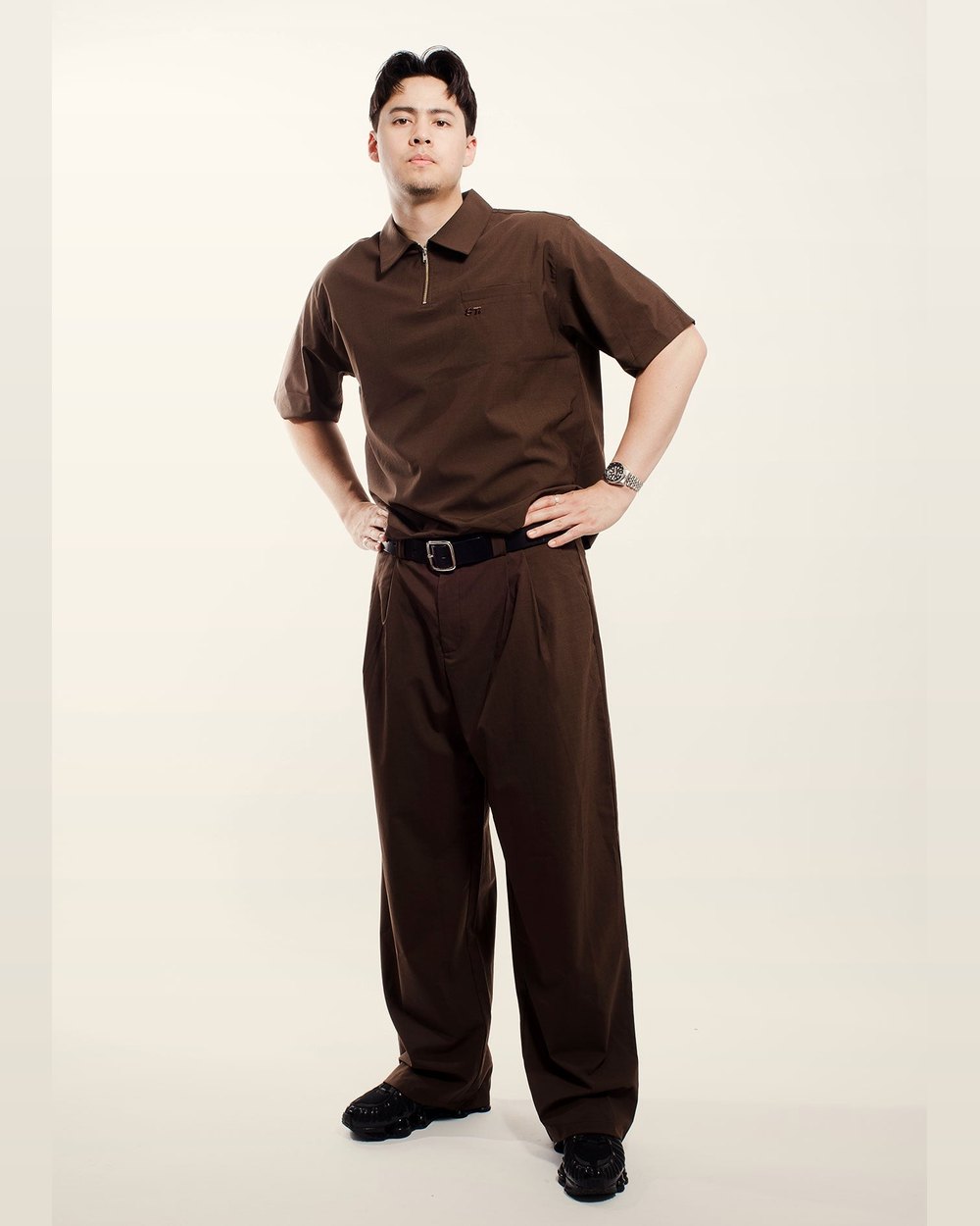 SLICE TOWN Quarter Zip Polo, Brown · view 3 of 4