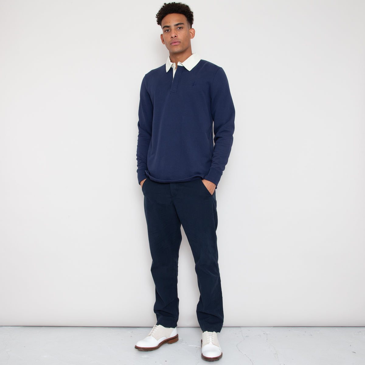 Sounder Big Mach Long Sleeve Polo Sweat, Deep Navy / Natural · view 2 of 4