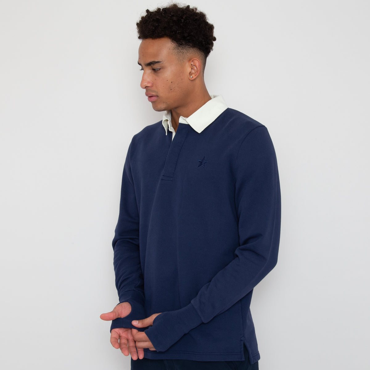 Sounder Big Mach Long Sleeve Polo Sweat, Deep Navy / Natural · view 4 of 4