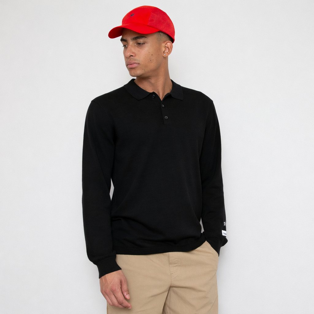 Sounder Fine Cut Knitted Polo, Black · view 4 of 4