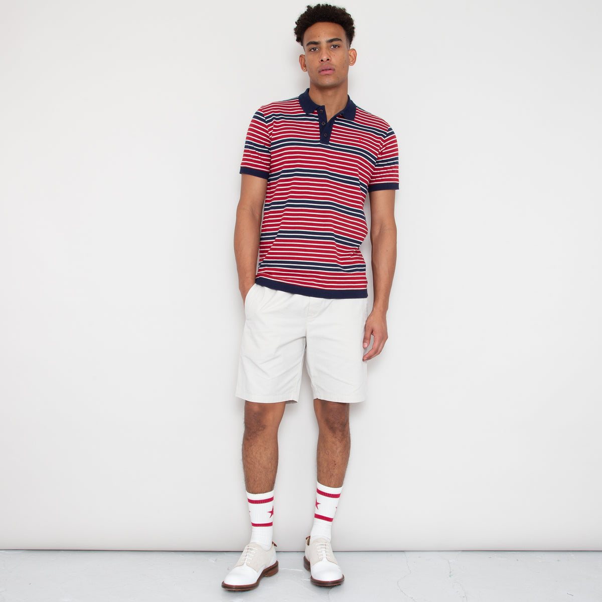 Sounder Monterey Stripe Polo, Deep Red / Deep Navy · view 1 of 4