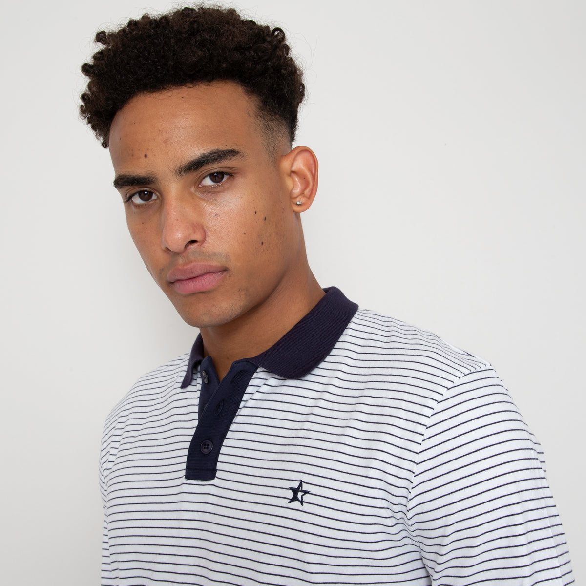 Sounder Play Well Polo Long Sleeve, Deep Navy Pin Stripe / Off White · view 1 of 4