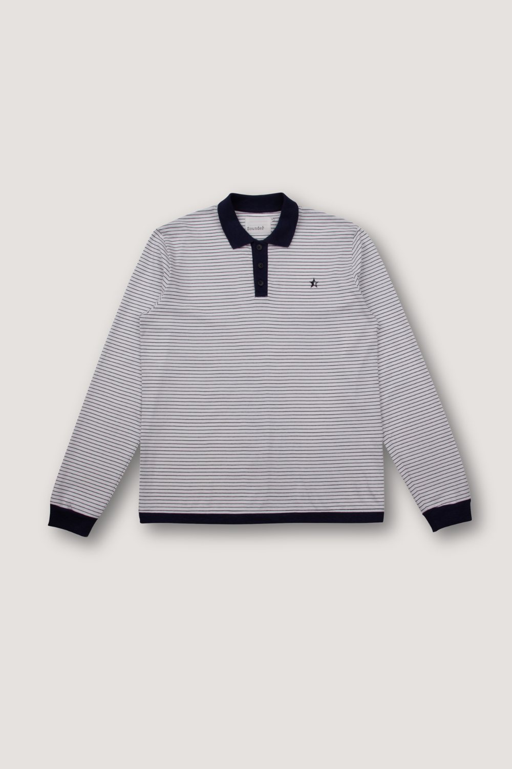 Sounder Play Well Polo Long Sleeve, Deep Navy Pin Stripe / Off White · view 3 of 4