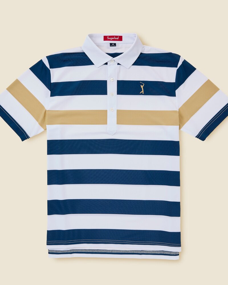 THE PLAYERS x SSC Major Stripe Sport Polo in navy gold and white