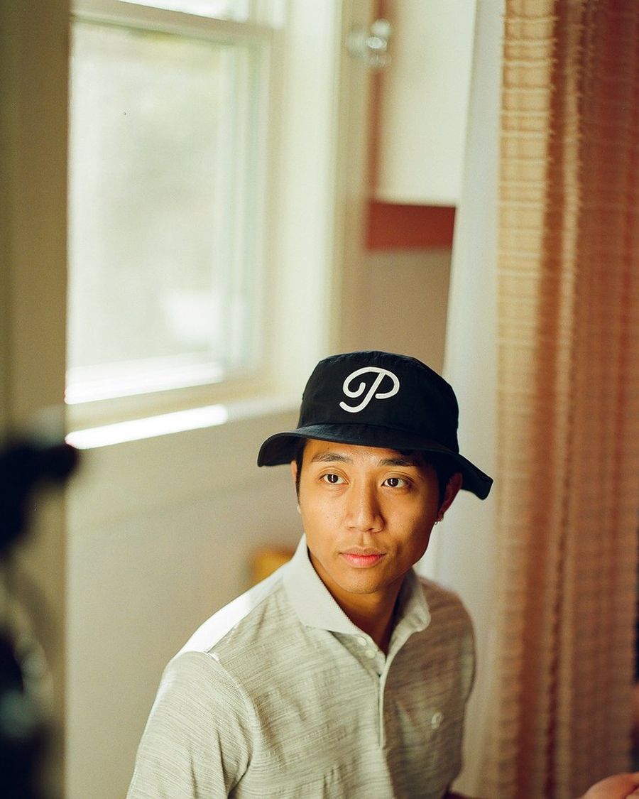 Public Drip P Script cap, on model