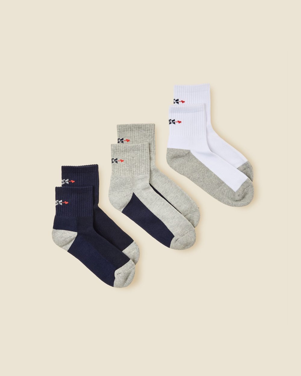 Sugarloaf Sleeve Socks, 3-Pack Grey, Navy & White · view 1 of 4