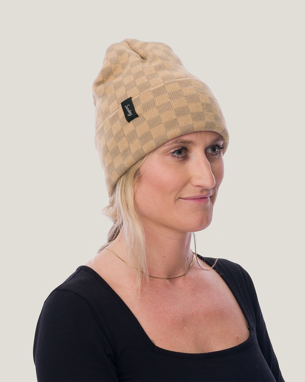 Sunday Golf Mickey Beanie, Brown/Gray Checkers &middot; view 2 of 3