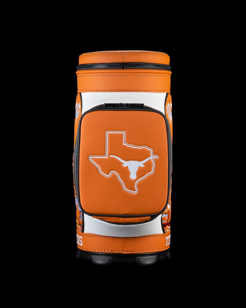 Swag Golf Texas Longhorns Hook 'Em Den Caddy cooler shaped like a miniature tour bag