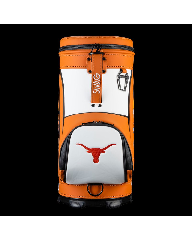 Swag Golf Texas Longhorns Hook 'Em Den Caddy cooler shaped like a miniature tour bag