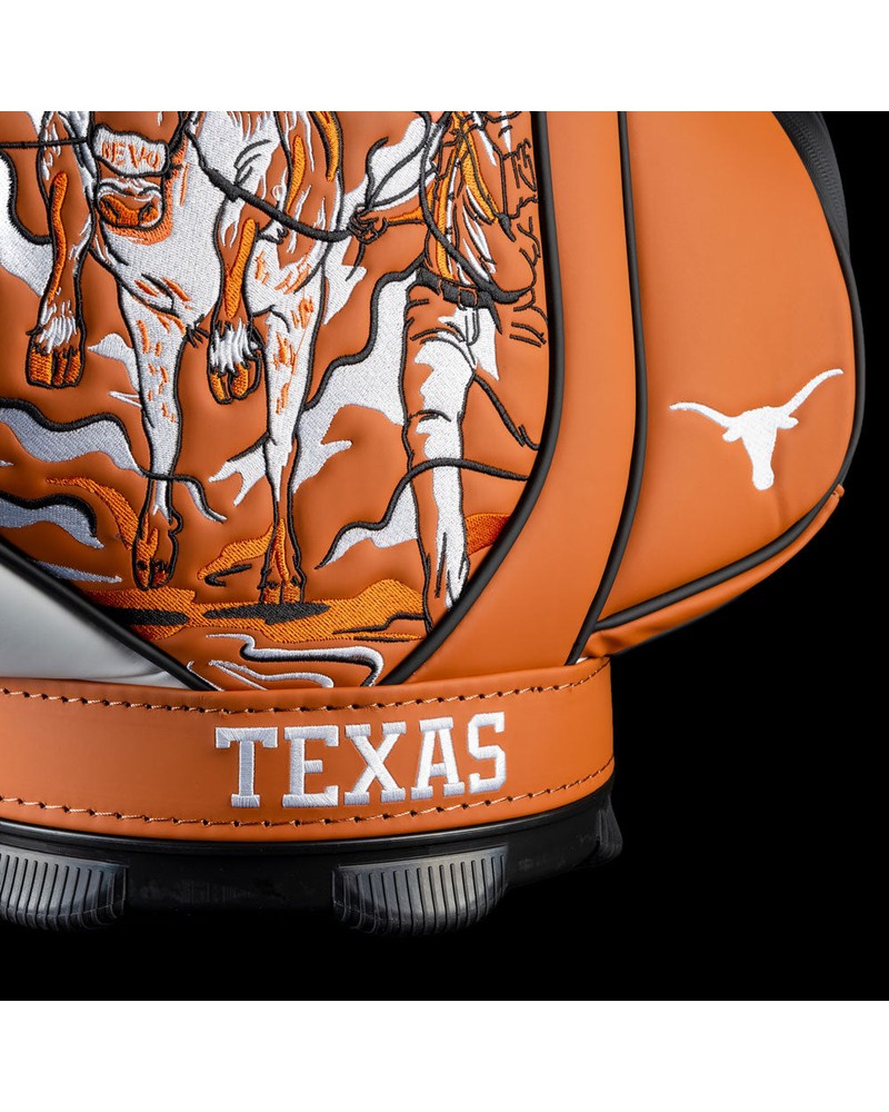Swag Golf Texas Longhorns Hook 'Em Den Caddy cooler shaped like a miniature tour bag