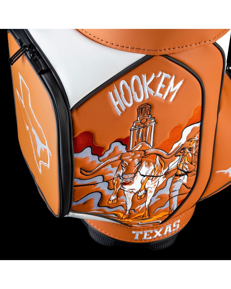 Swag Golf Texas Longhorns Hook 'Em Den Caddy cooler shaped like a miniature tour bag