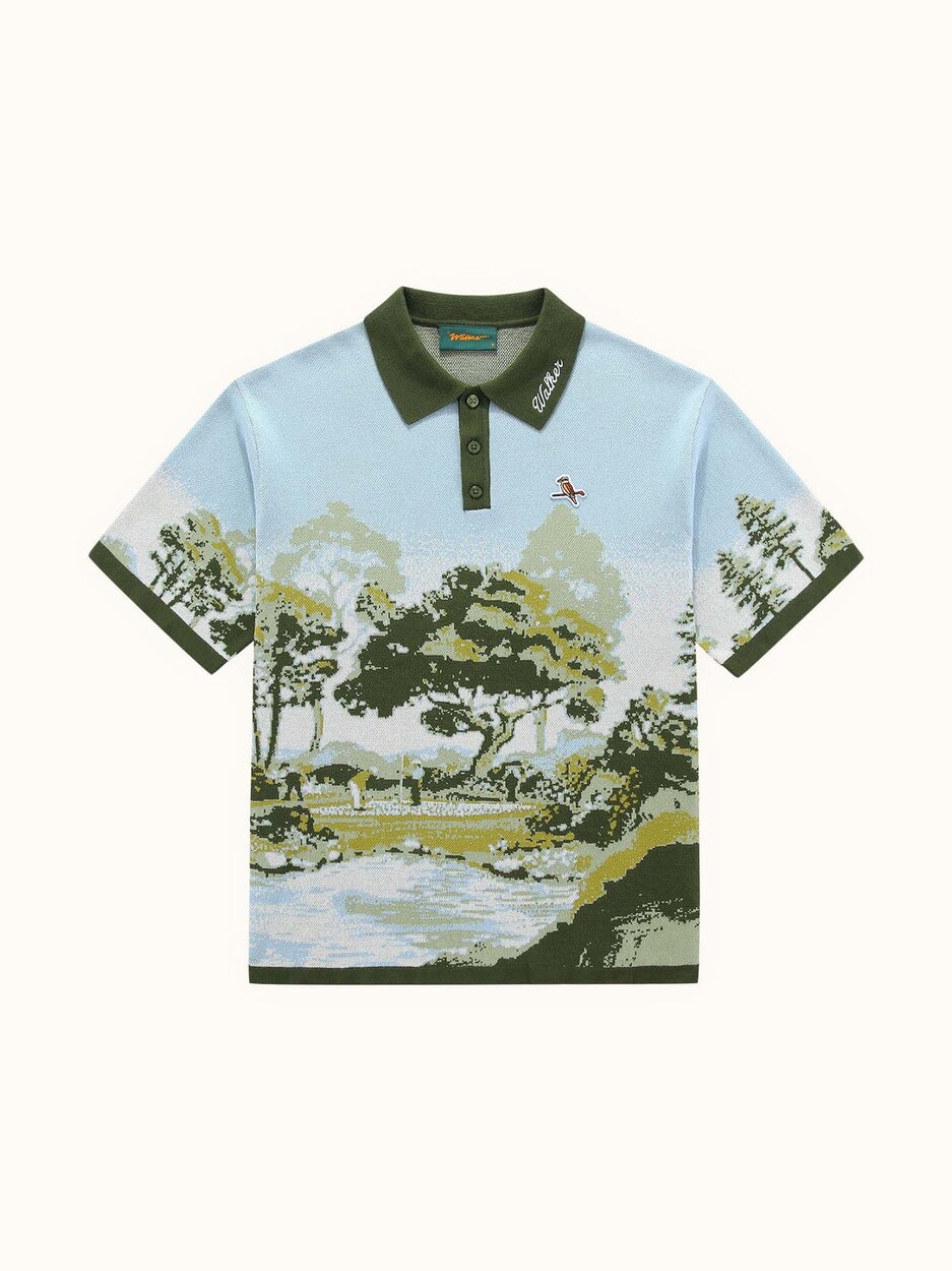 Walker Golf Things Blooming Grounds knit polo with jacquard course scene