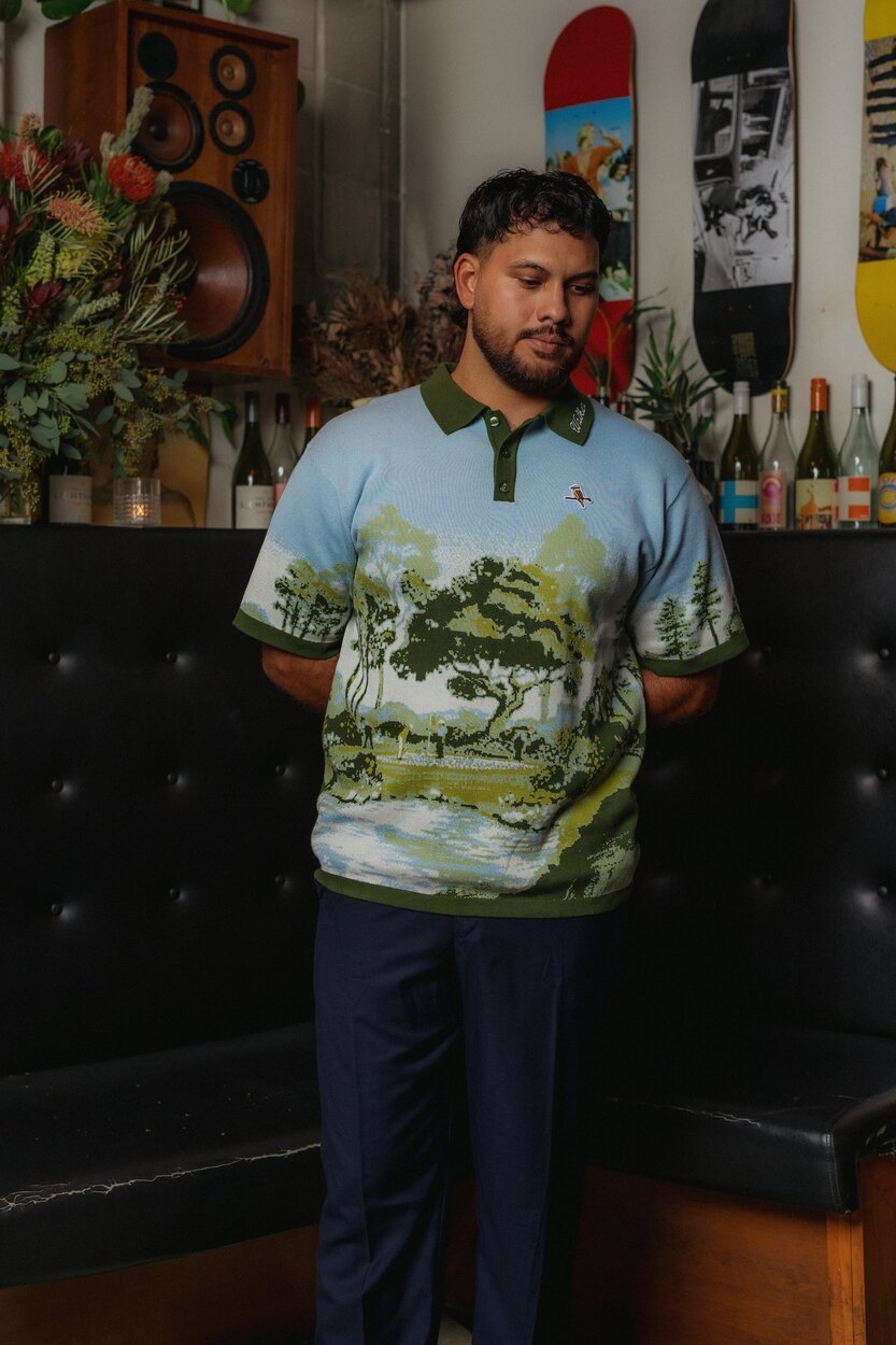 Blooming Grounds Knit Polo Garden Sky Walker Golf Things polo
