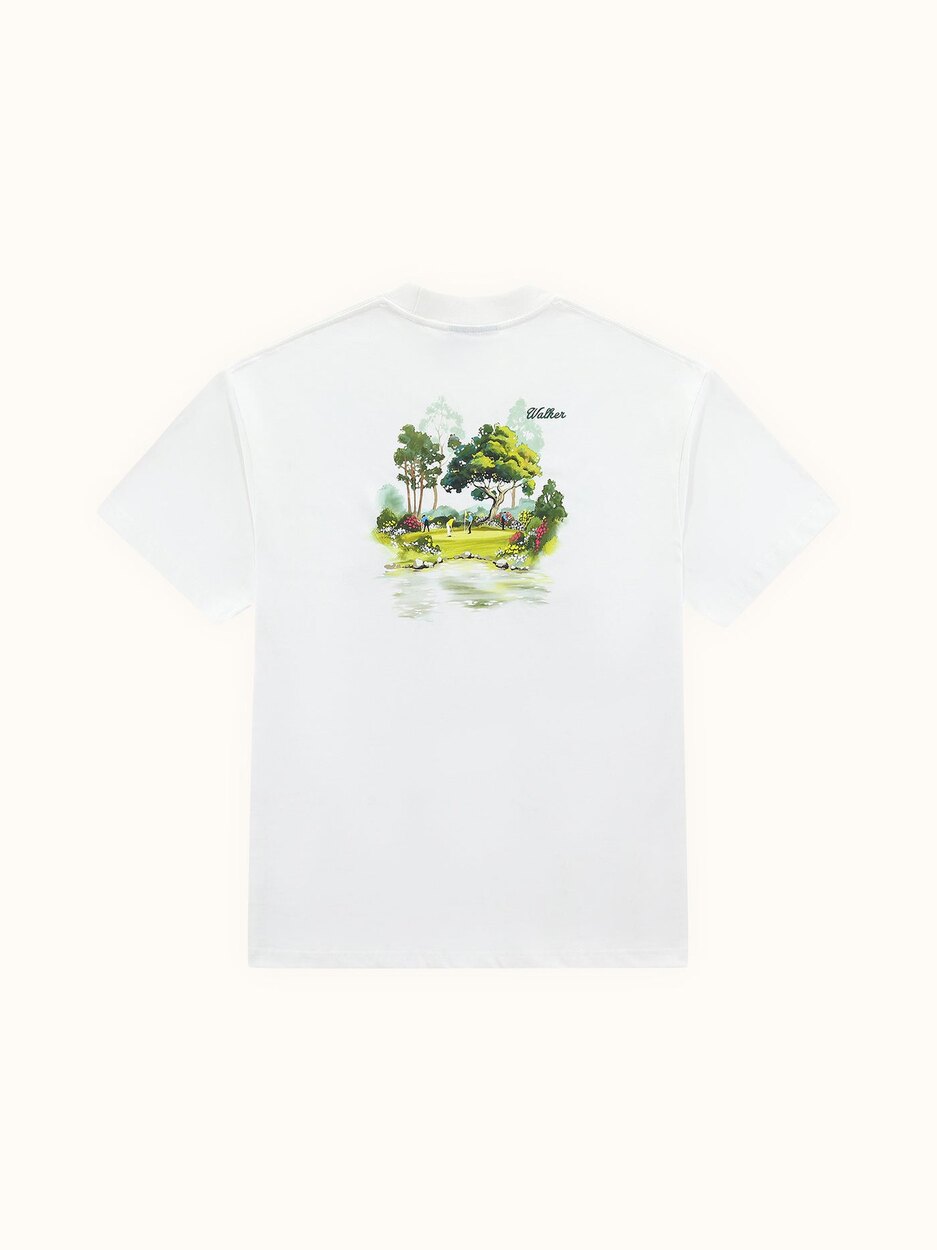 Walker Golf Things Blooming Grounds tee with hand-drawn course print