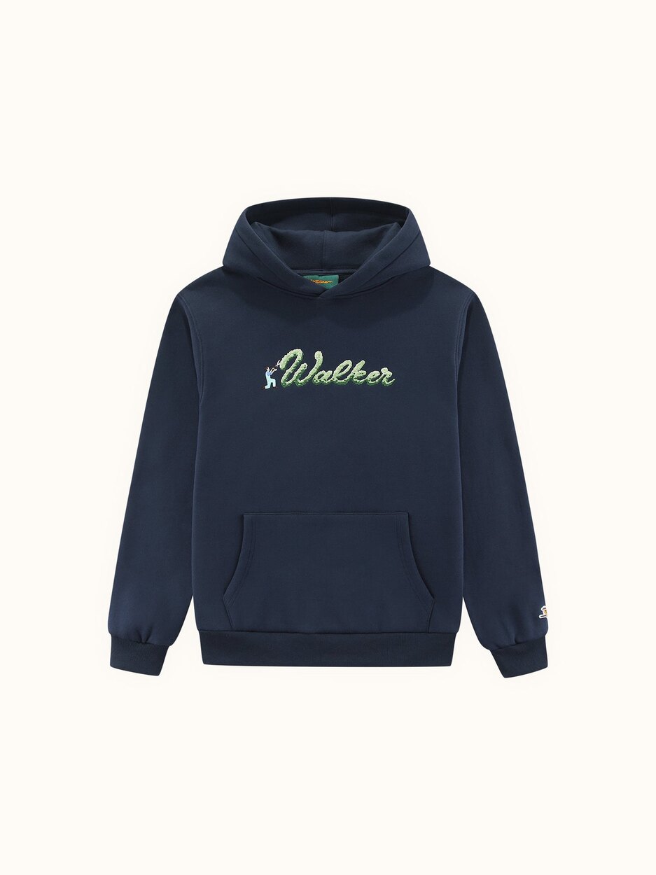 Walker Golf Things Hedge Hood in navy brushed fleece with chain-stitched script