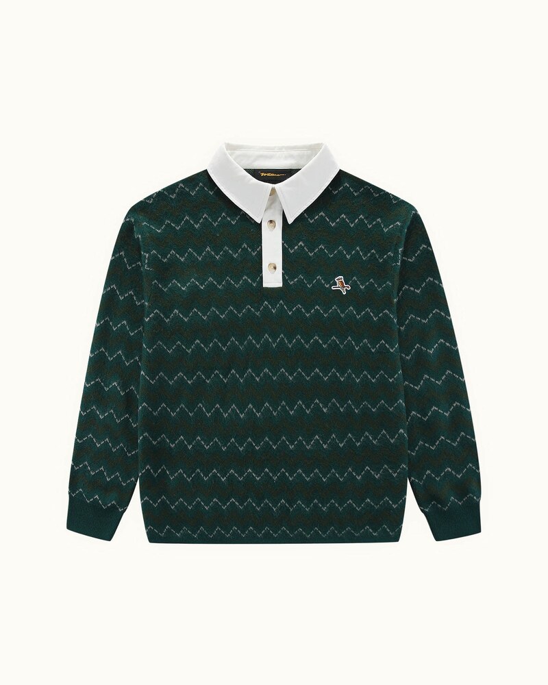 Walker Golf Chevron Rugby Polo - Deep Forest