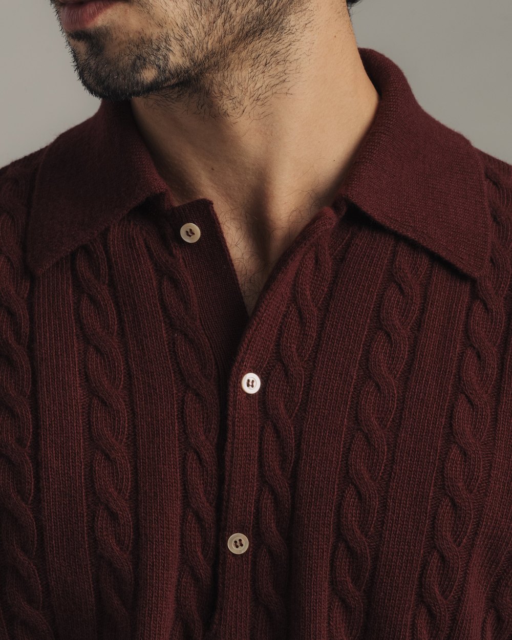 Late Nine Cable Knit Polo, Burgundy · view 3 of 4
