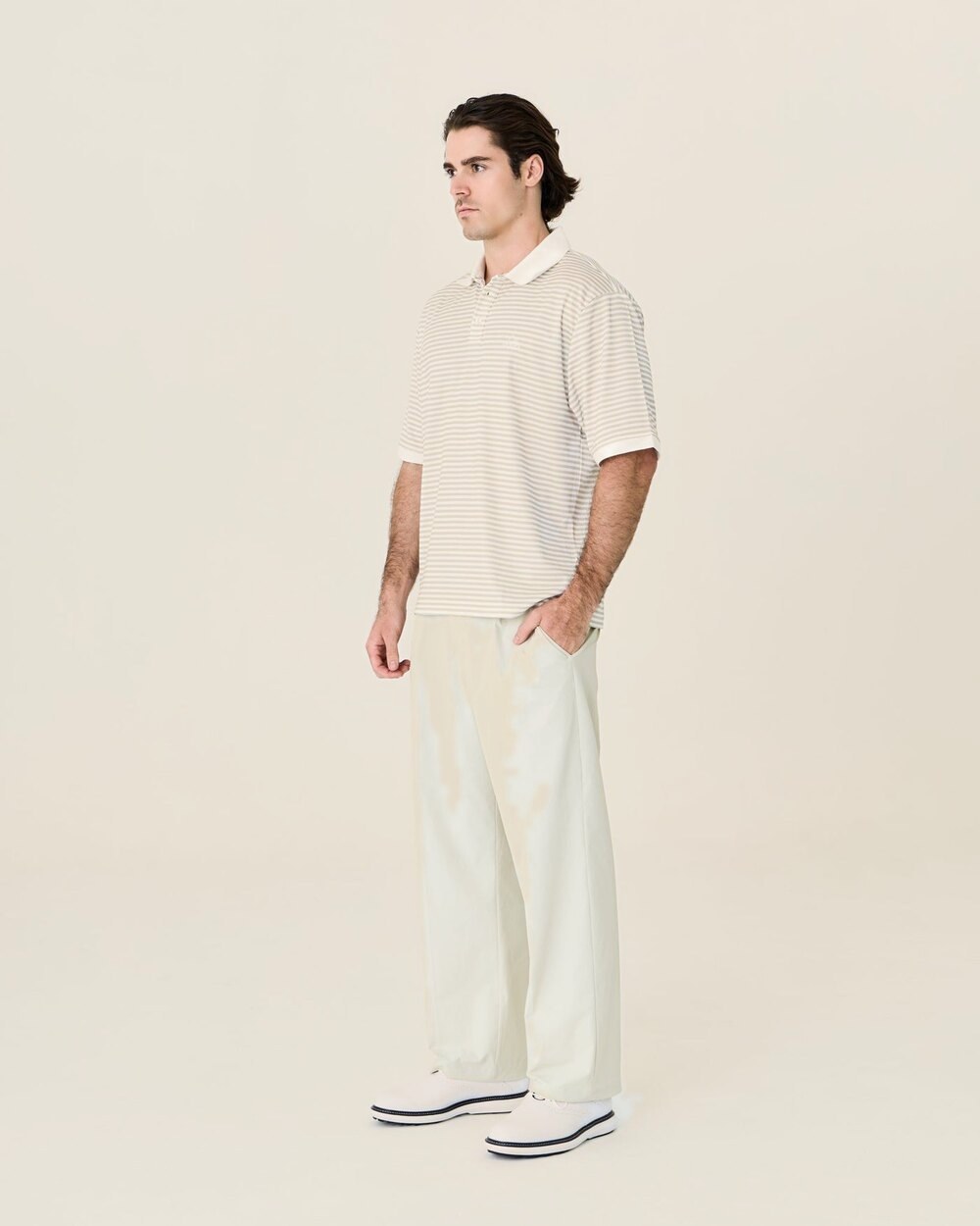Left of Field Golf Mornington Polo, Beige/White Stripe · view 1 of 5