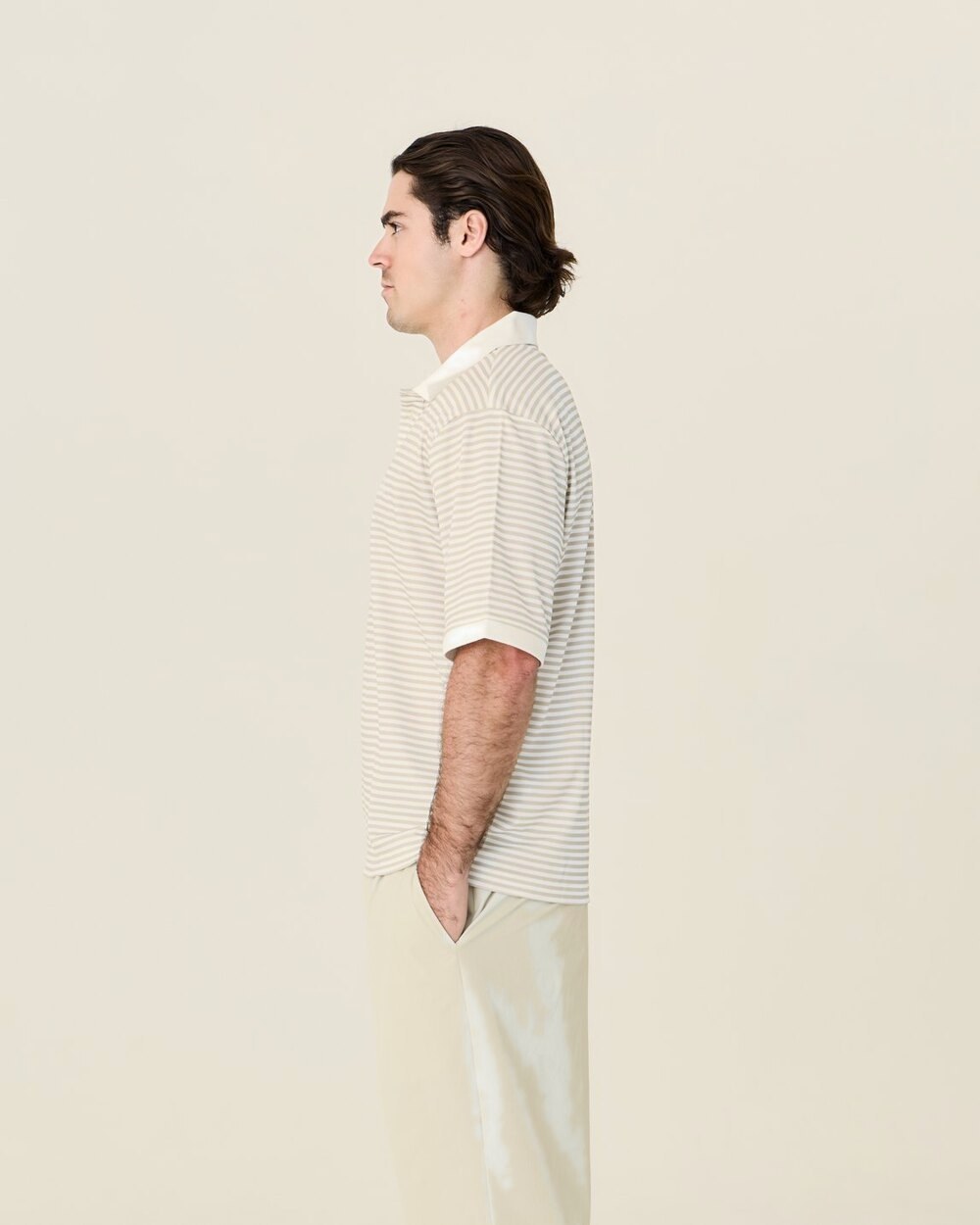 Left of Field Golf Mornington Polo, Beige/White Stripe · view 3 of 5