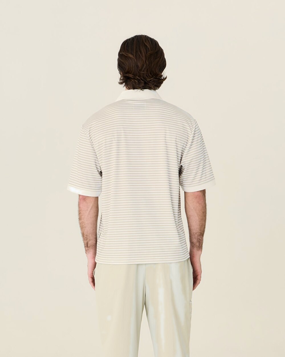 Left of Field Golf Mornington Polo, Beige/White Stripe · view 4 of 5