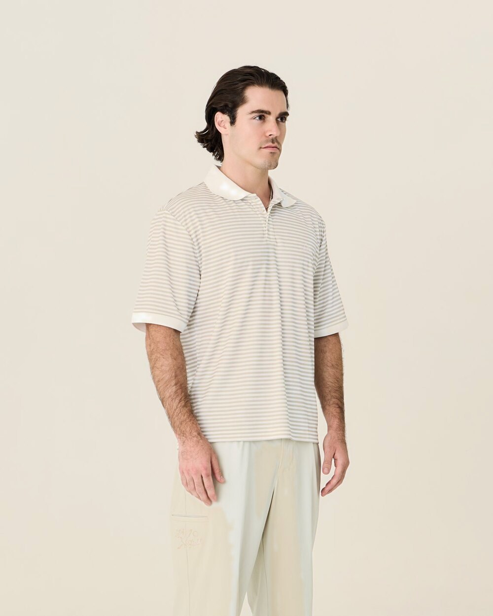 Left of Field Golf Mornington Polo, Beige/White Stripe · view 5 of 5
