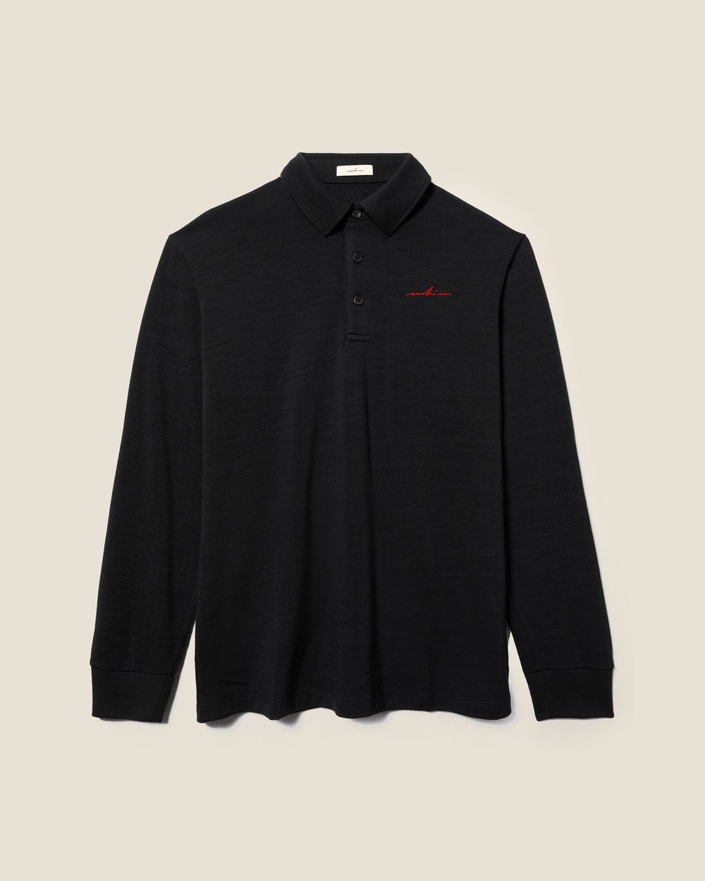 Whim Golf Embroidered Black Merino Long Sleeve Golf Shirt · view 1 of 5