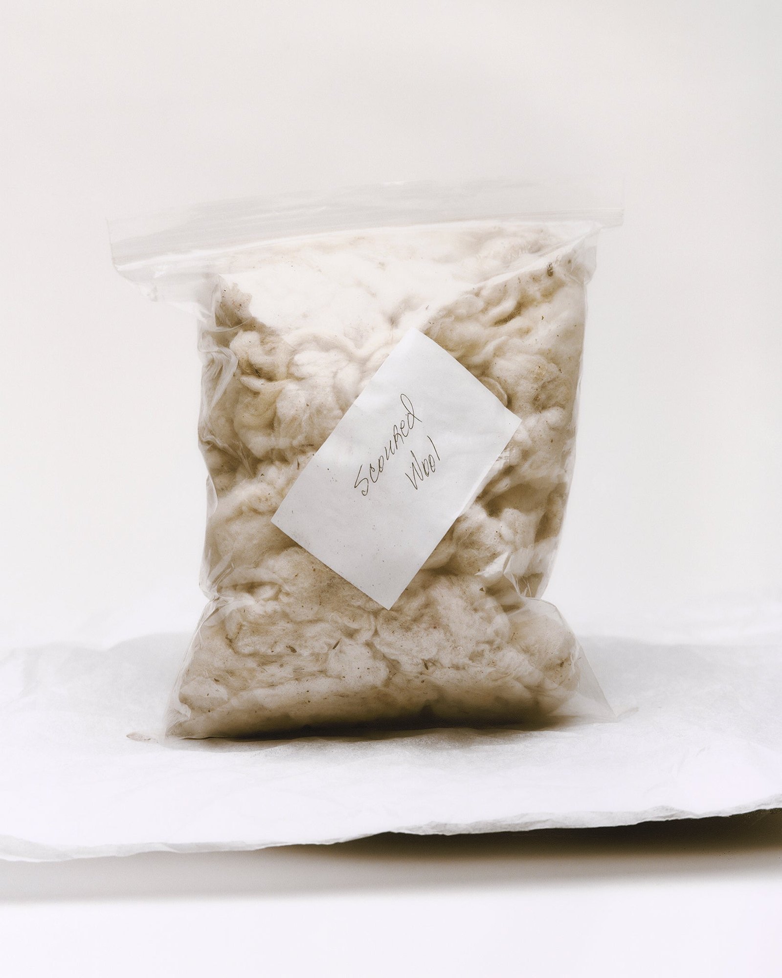 A bag of scoured wool from Whim’s partner ranch