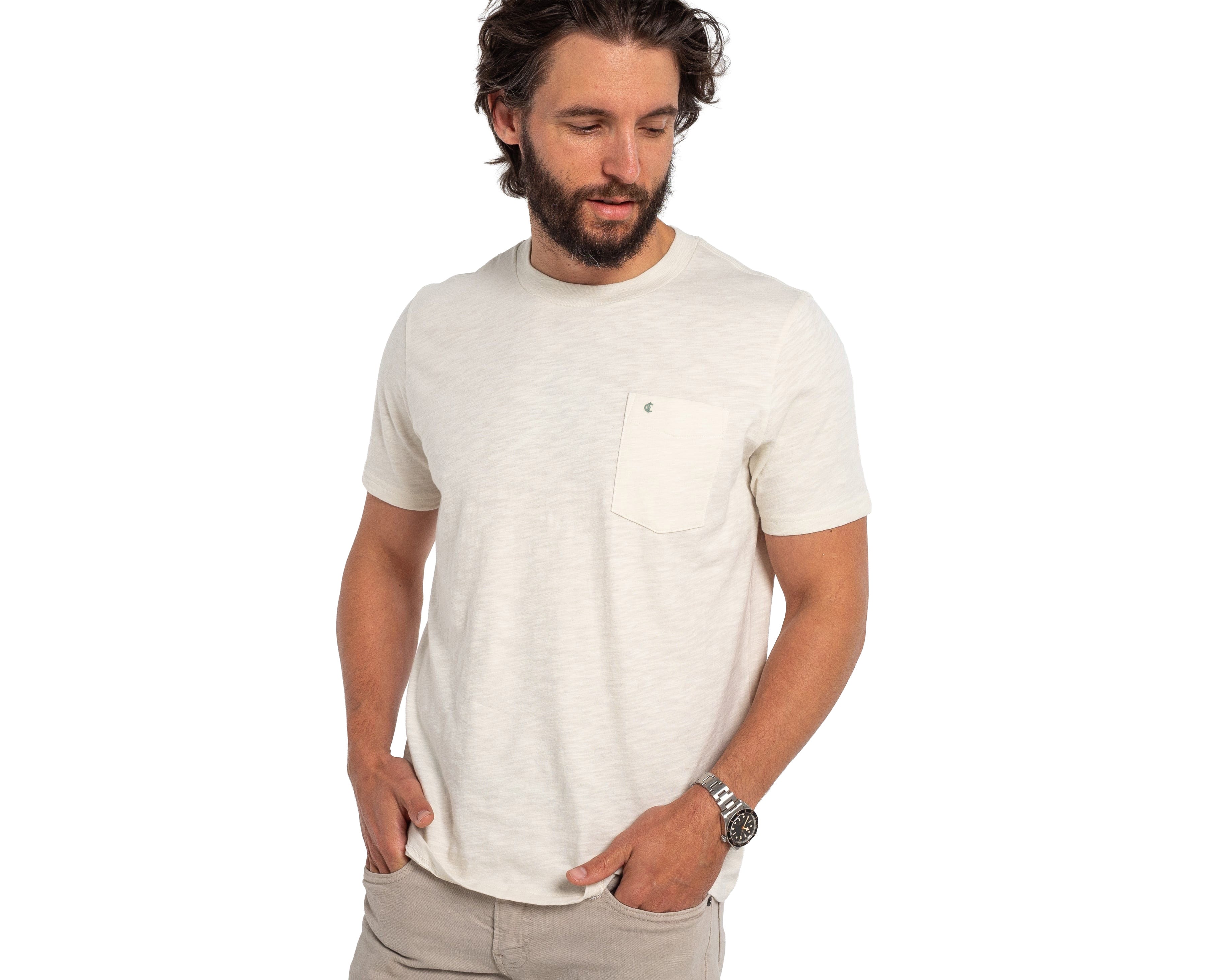 Criquet Shirts slub cotton pocket t-shirt in natural · view 2 of 4