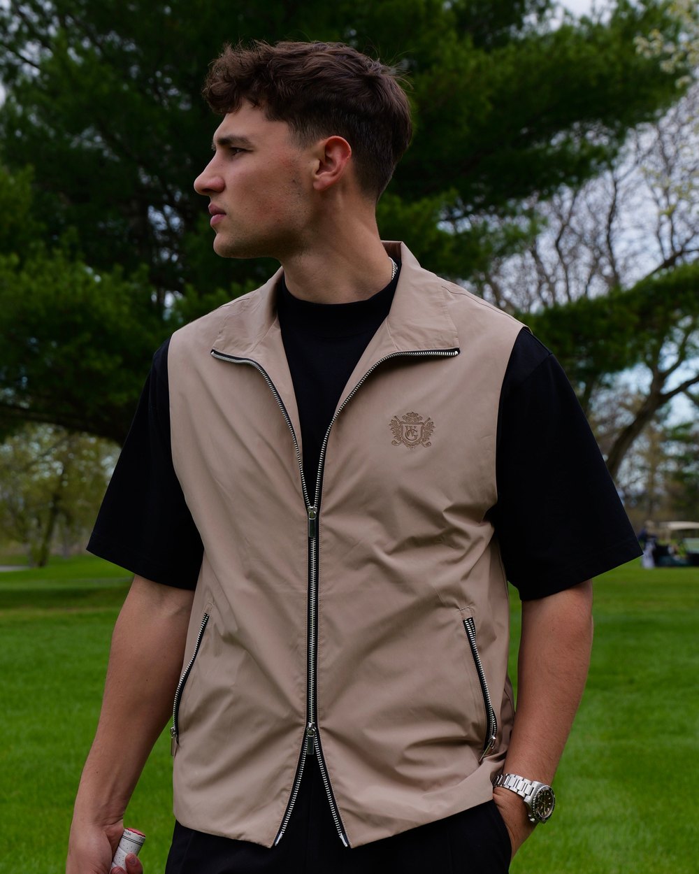 Woodgrain Golf Nylon Vest, Tan &middot; view 1 of 4