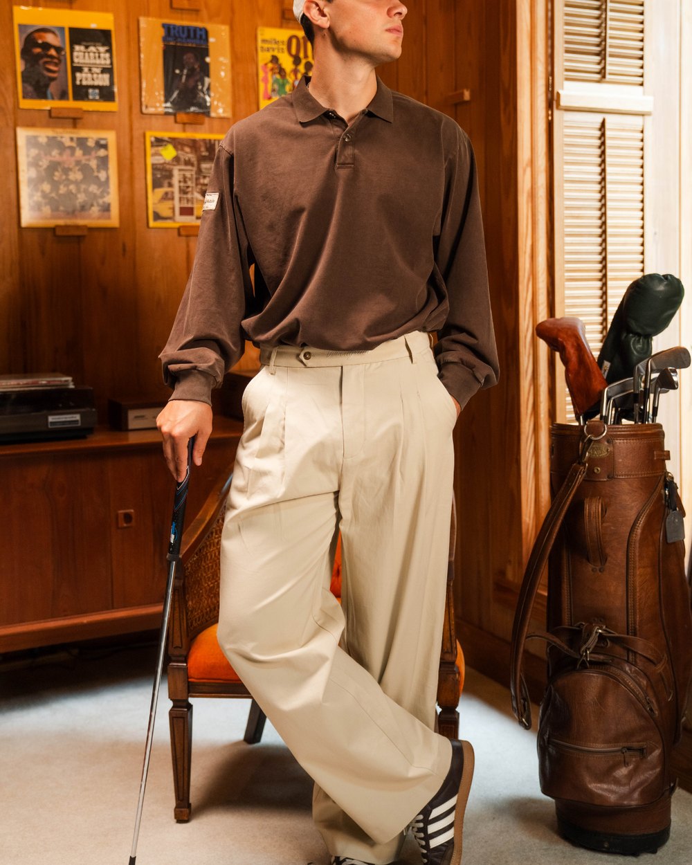 Woodgrain Golf Legacy Double Pleated Trouser, Tan &middot; view 2 of 4