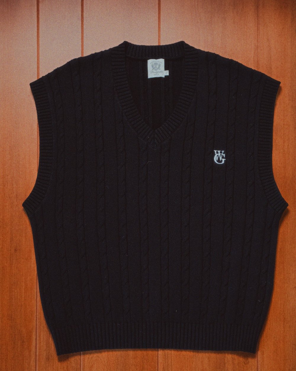 Woodgrain Golf Cable Knit Sweater Vest, Black &middot; view 2 of 3