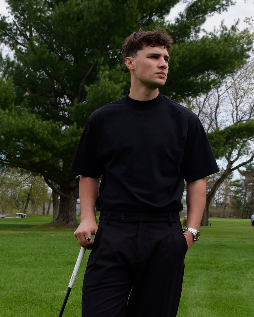 Woodgrain Golf Mock Neck, Black &middot; view 1 of 4