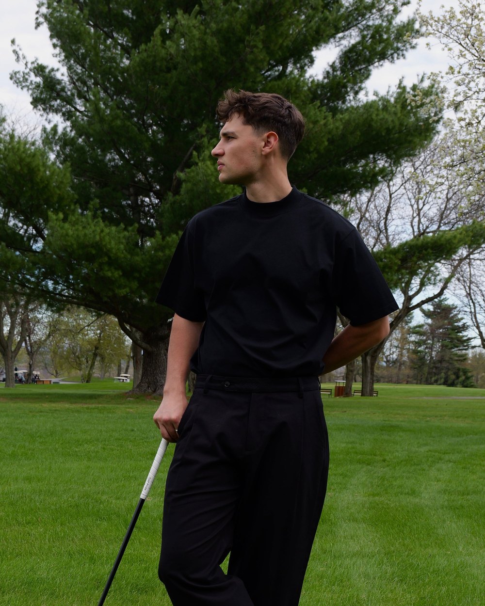 Woodgrain Golf Mock Neck, Black &middot; view 2 of 4