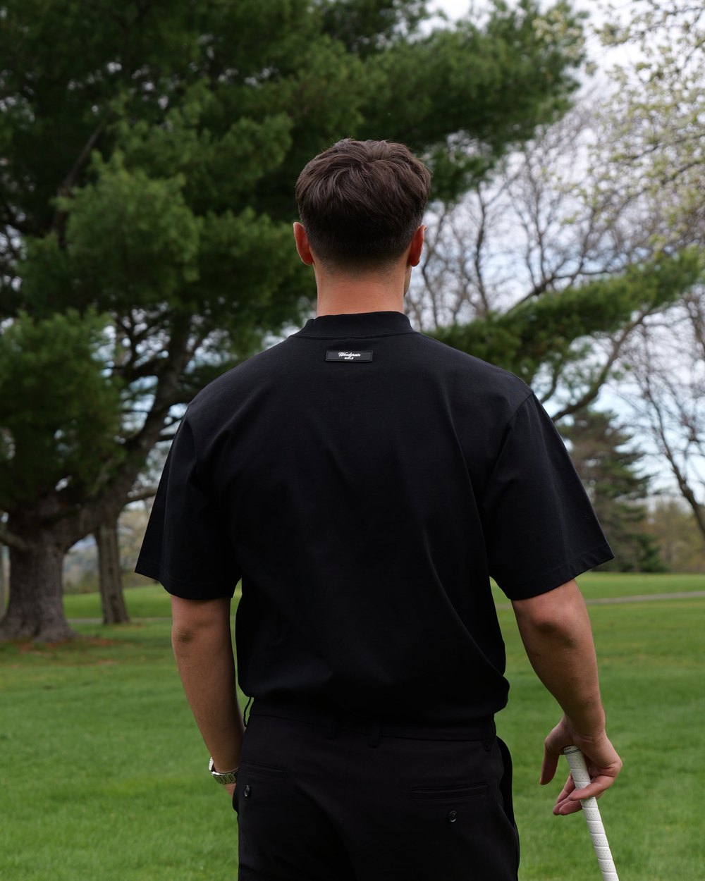 Woodgrain Golf Mock Neck, Black &middot; view 3 of 4