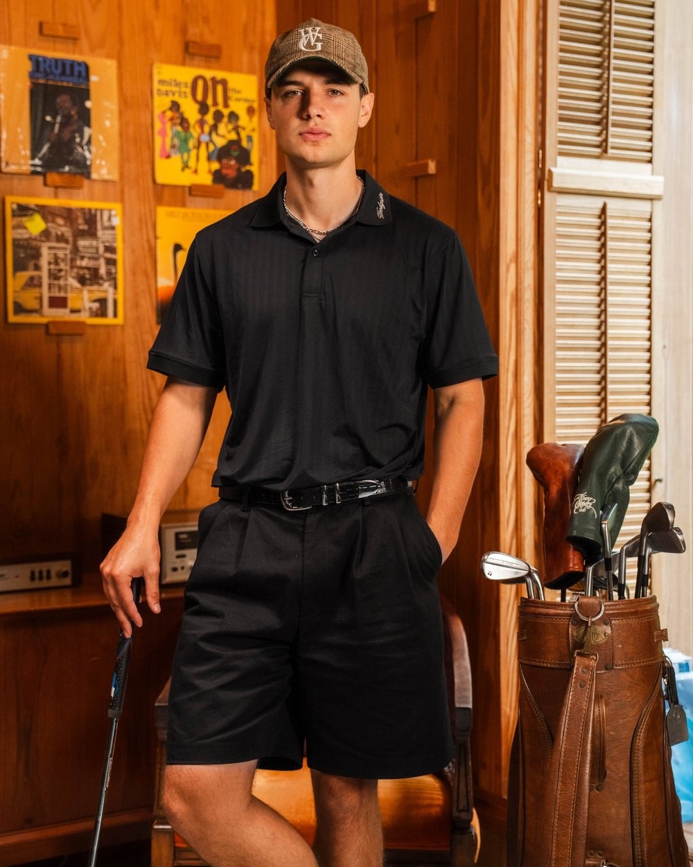 Woodgrain Golf Double Pleated Short, Black &middot; view 1 of 3