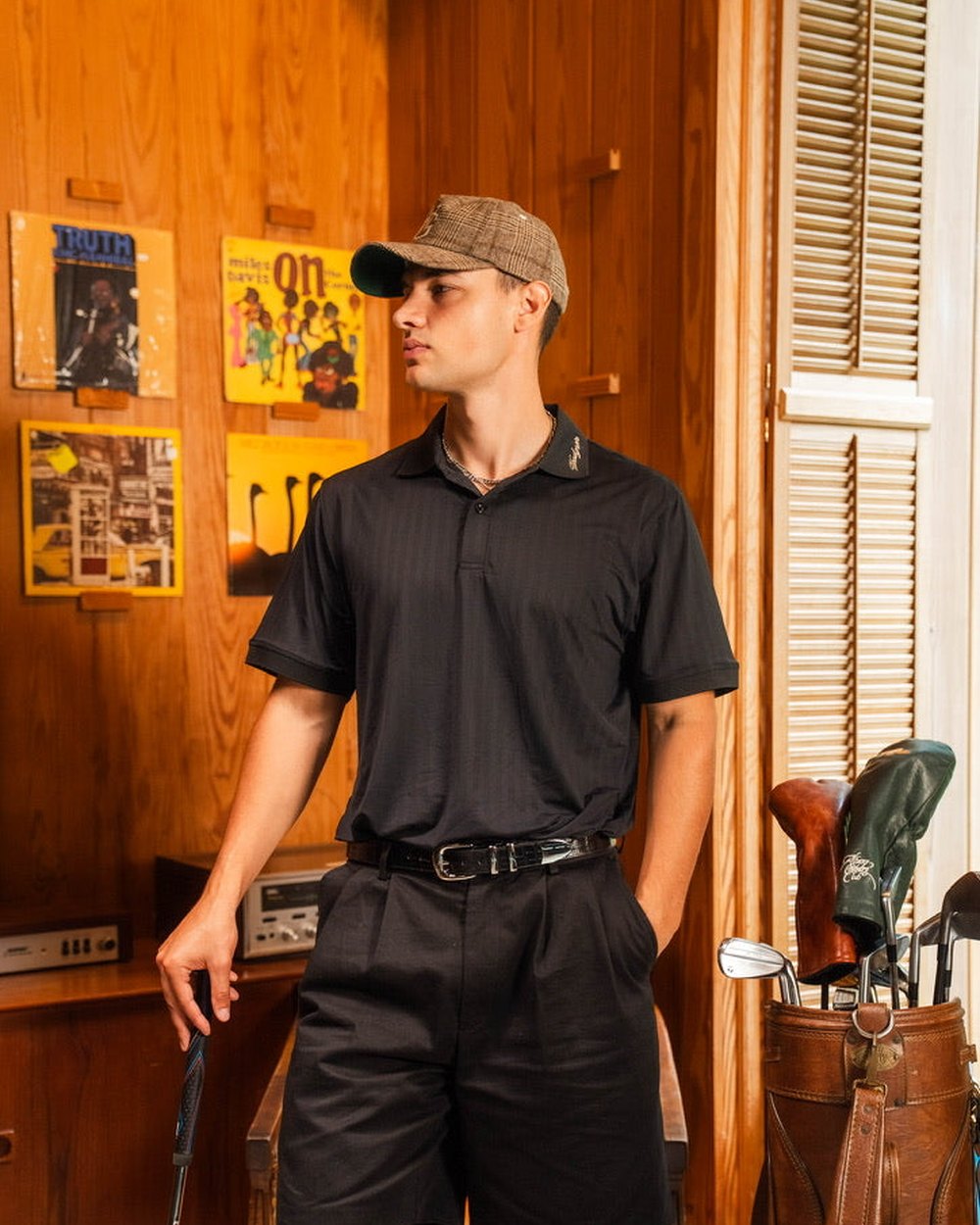 Woodgrain Golf Double Pleated Short, Black &middot; view 2 of 3