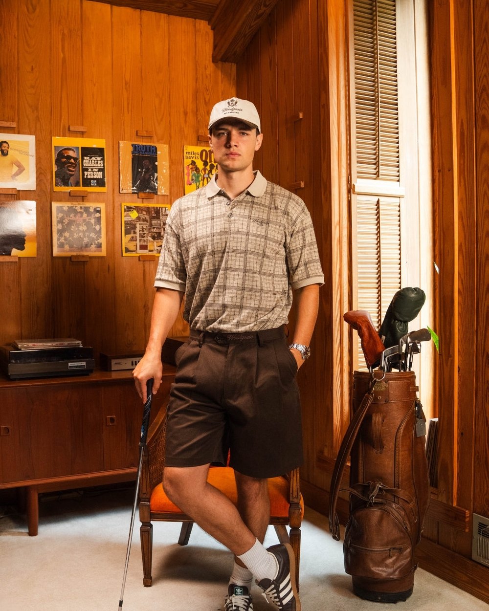 Woodgrain Golf Double Pleated Short, Chocolate Brown &middot; view 1 of 3