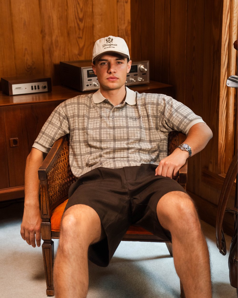 Woodgrain Golf Double Pleated Short, Chocolate Brown &middot; view 2 of 3